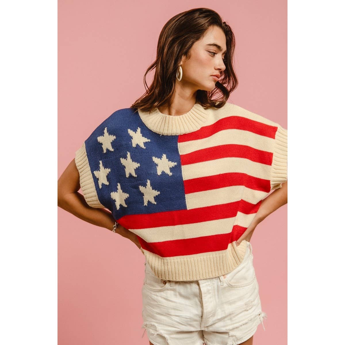 STAR PATCHES AMERICAN FLAG SLEEVELESS SWEATER