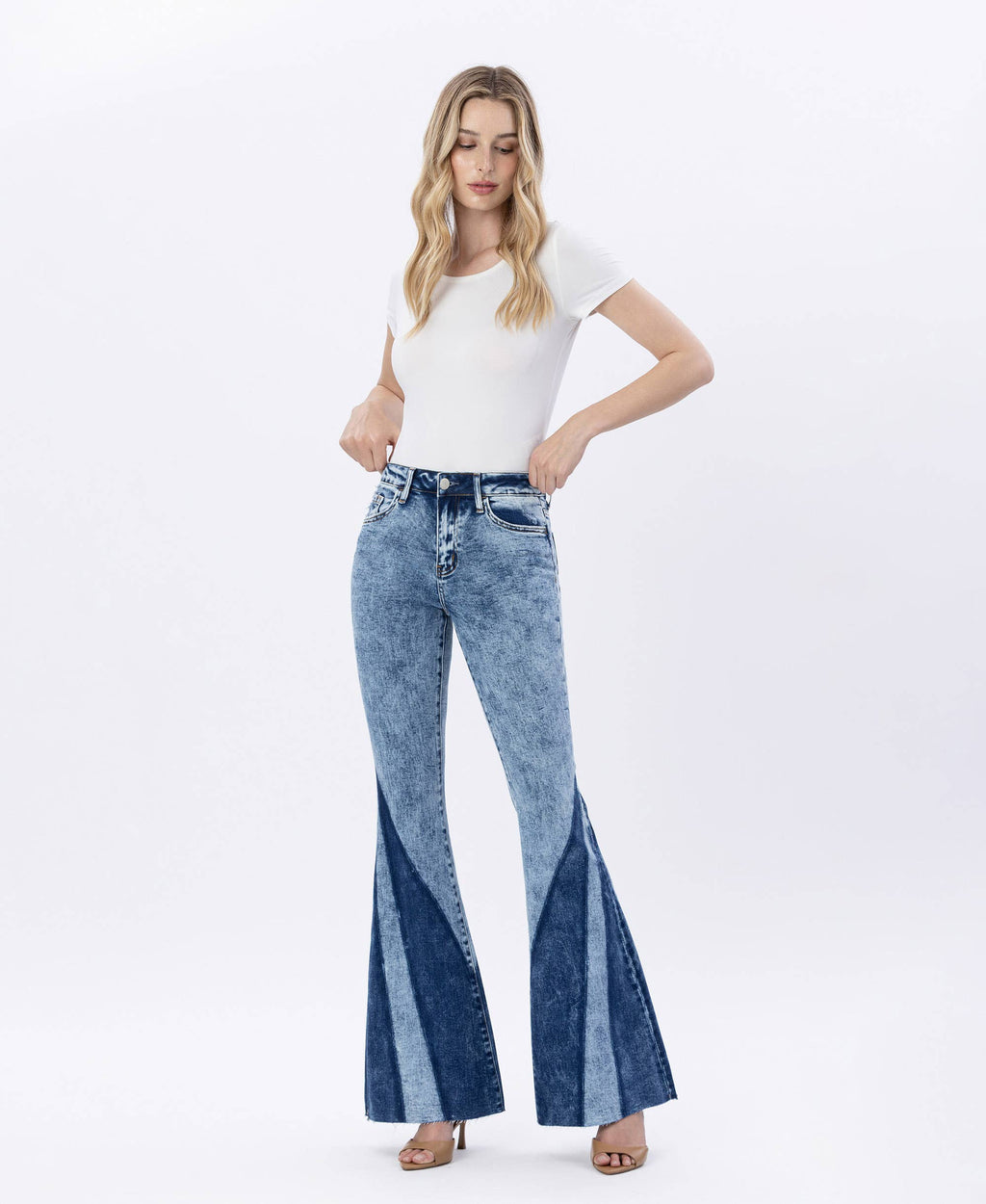 HIGH RISE CONTRAST PANEL SUPER FLARE JEANS - Flying Monkey