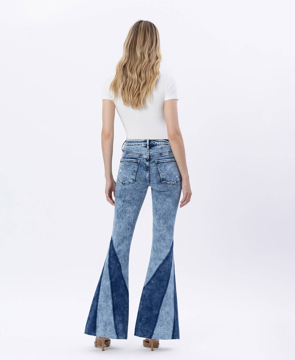 HIGH RISE CONTRAST PANEL SUPER FLARE JEANS - Flying Monkey