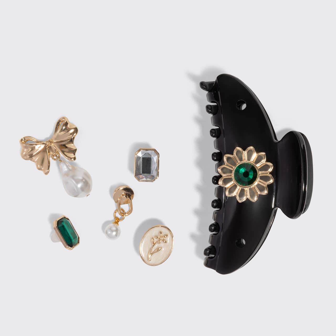 KitschPop™️ Curved Claw Clip 7pc Set Vintage - Black