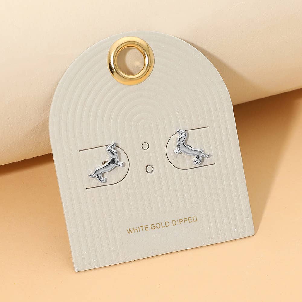 18K Gold Dipped Dachshund Dog Mini Stud Earrings