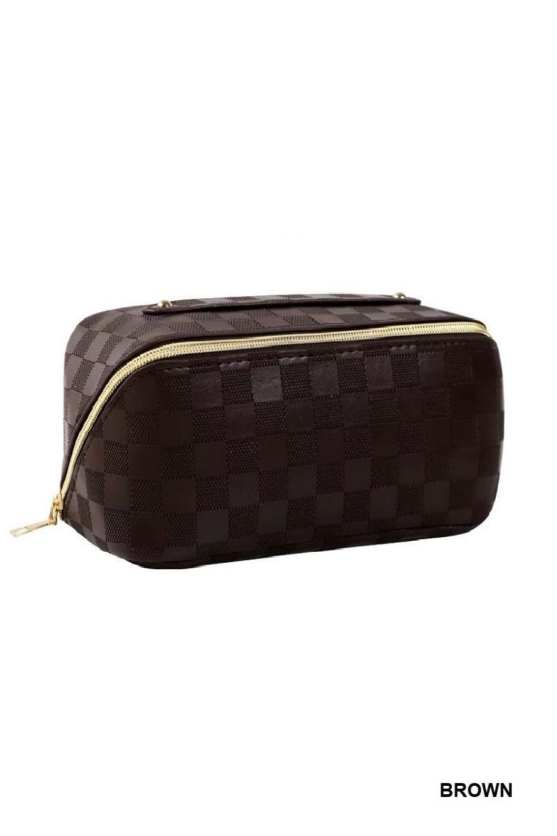 VEGAN LEATHER CHECKERED MAKEUP BAG