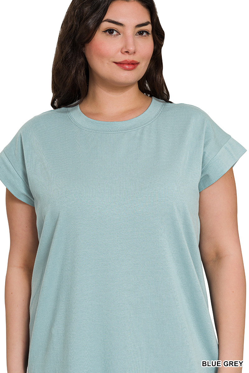 PLUS ROUND NECK SHORT SLEEVE MIDI DRESS - Zenana