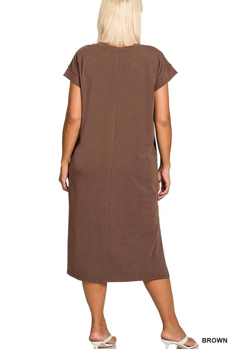 PLUS ROUND NECK SHORT SLEEVE MIDI DRESS - Zenana