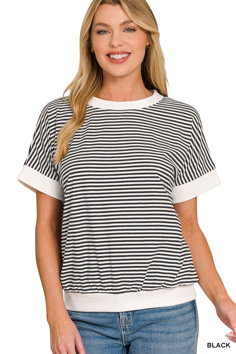 STRIPE CONTRAST TRIM RIB BANDED TOP