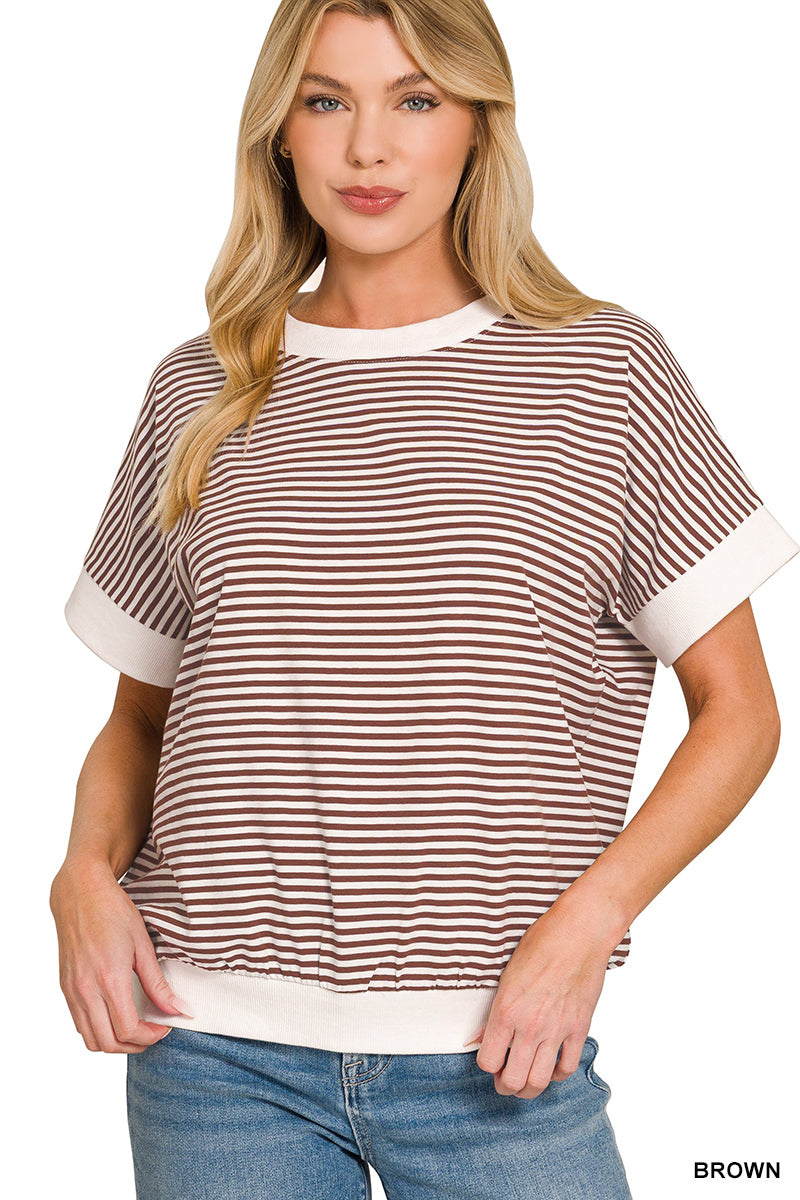 STRIPE CONTRAST TRIM RIB BANDED TOP