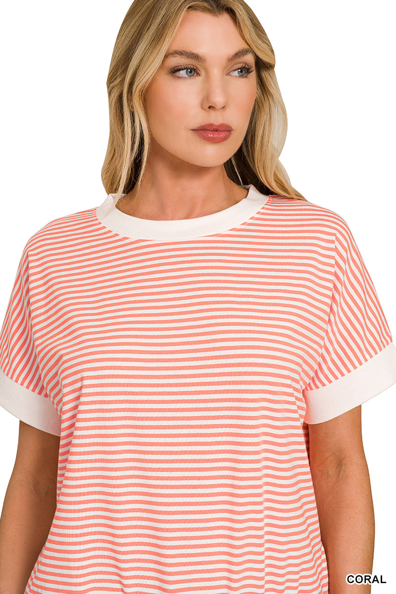 STRIPE CONTRAST TRIM RIB BANDED TOP
