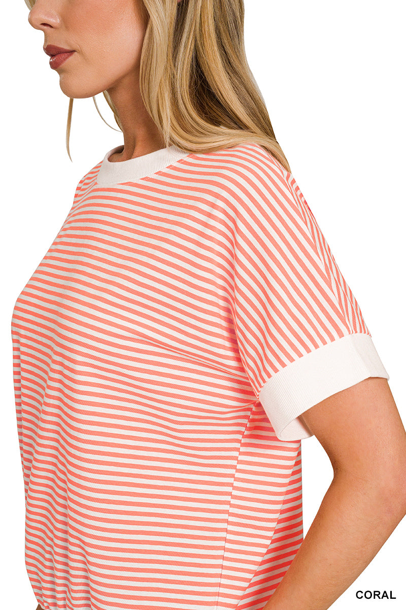STRIPE CONTRAST TRIM RIB BANDED TOP
