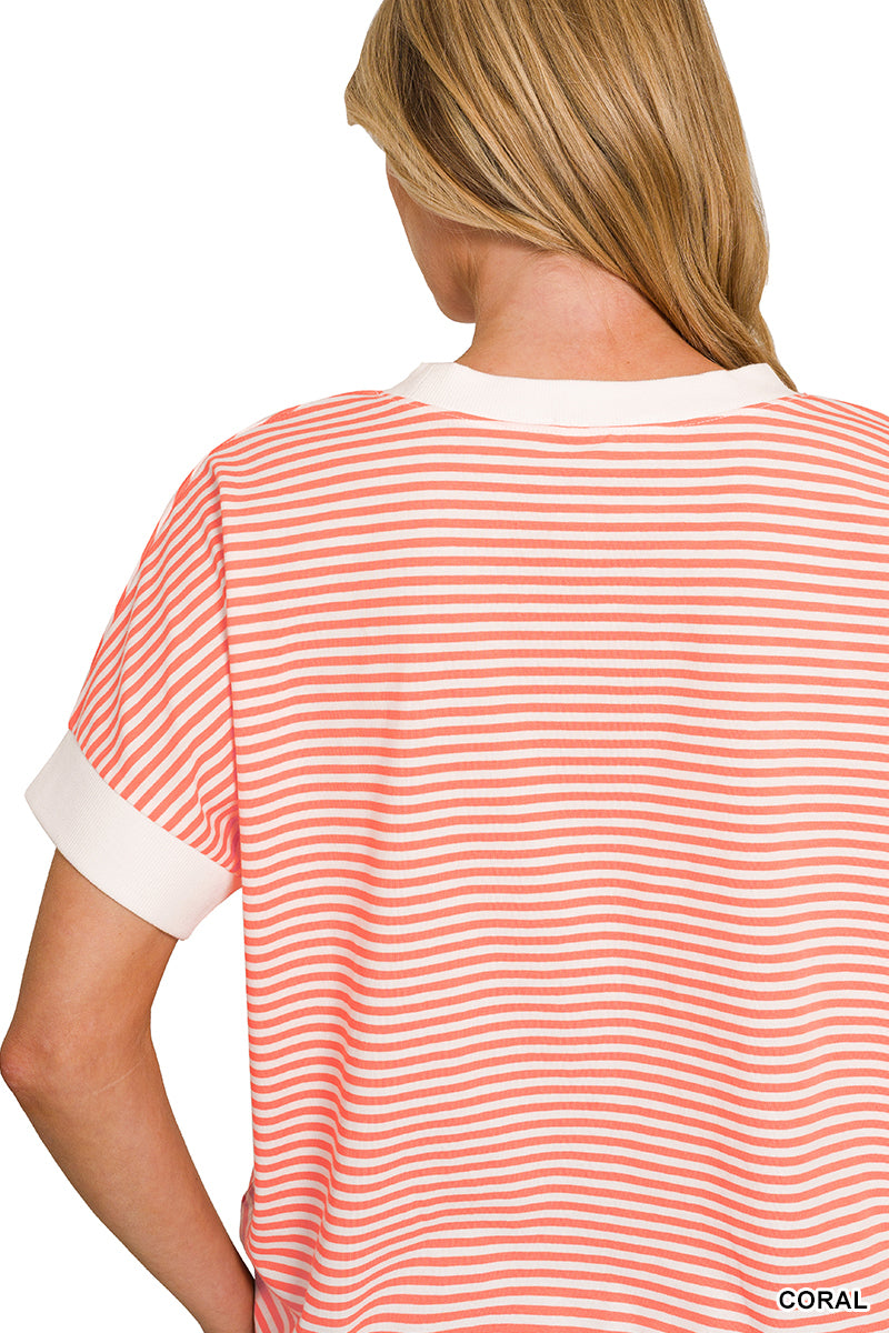 STRIPE CONTRAST TRIM RIB BANDED TOP