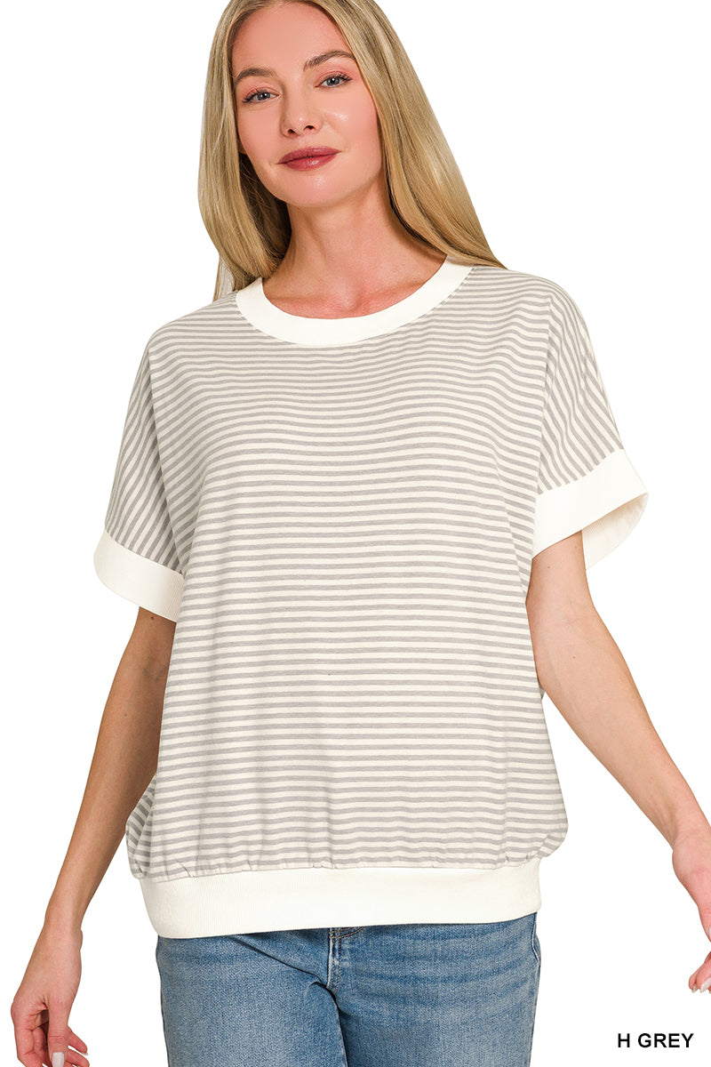STRIPE CONTRAST TRIM RIB BANDED TOP