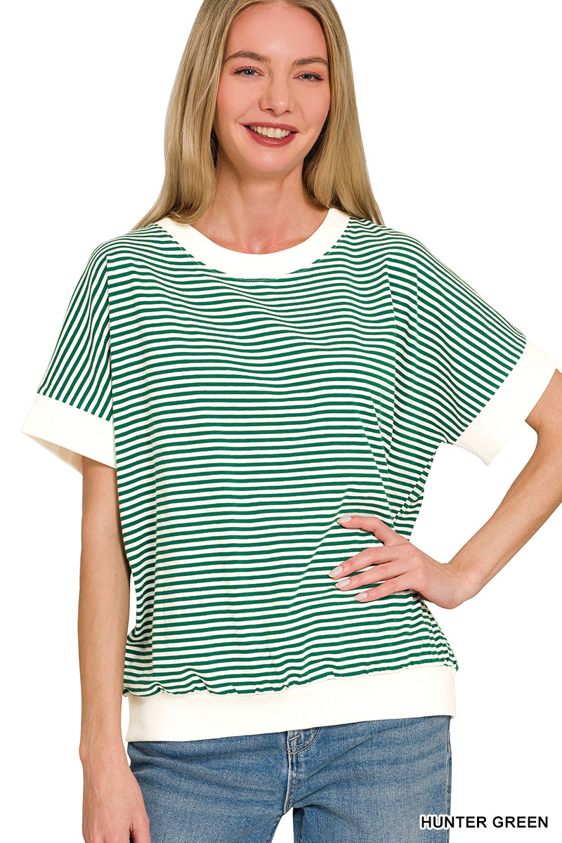 STRIPE CONTRAST TRIM RIB BANDED TOP