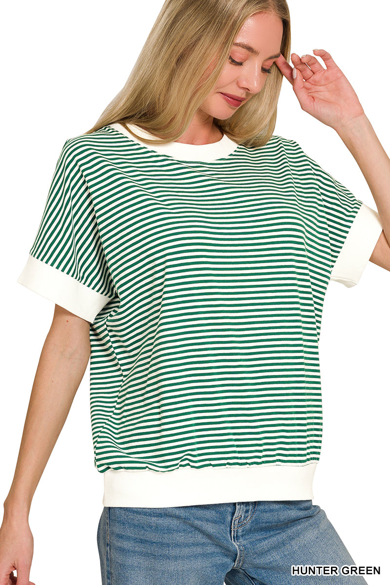 STRIPE CONTRAST TRIM RIB BANDED TOP