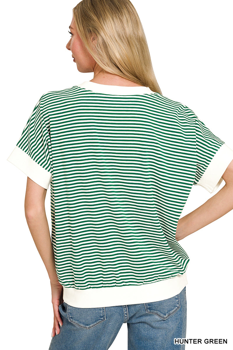 STRIPE CONTRAST TRIM RIB BANDED TOP