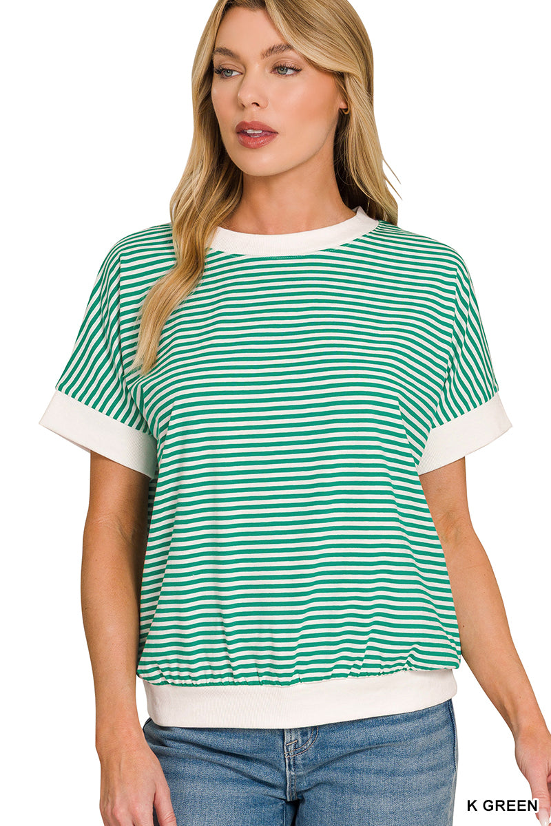 STRIPE CONTRAST TRIM RIB BANDED TOP
