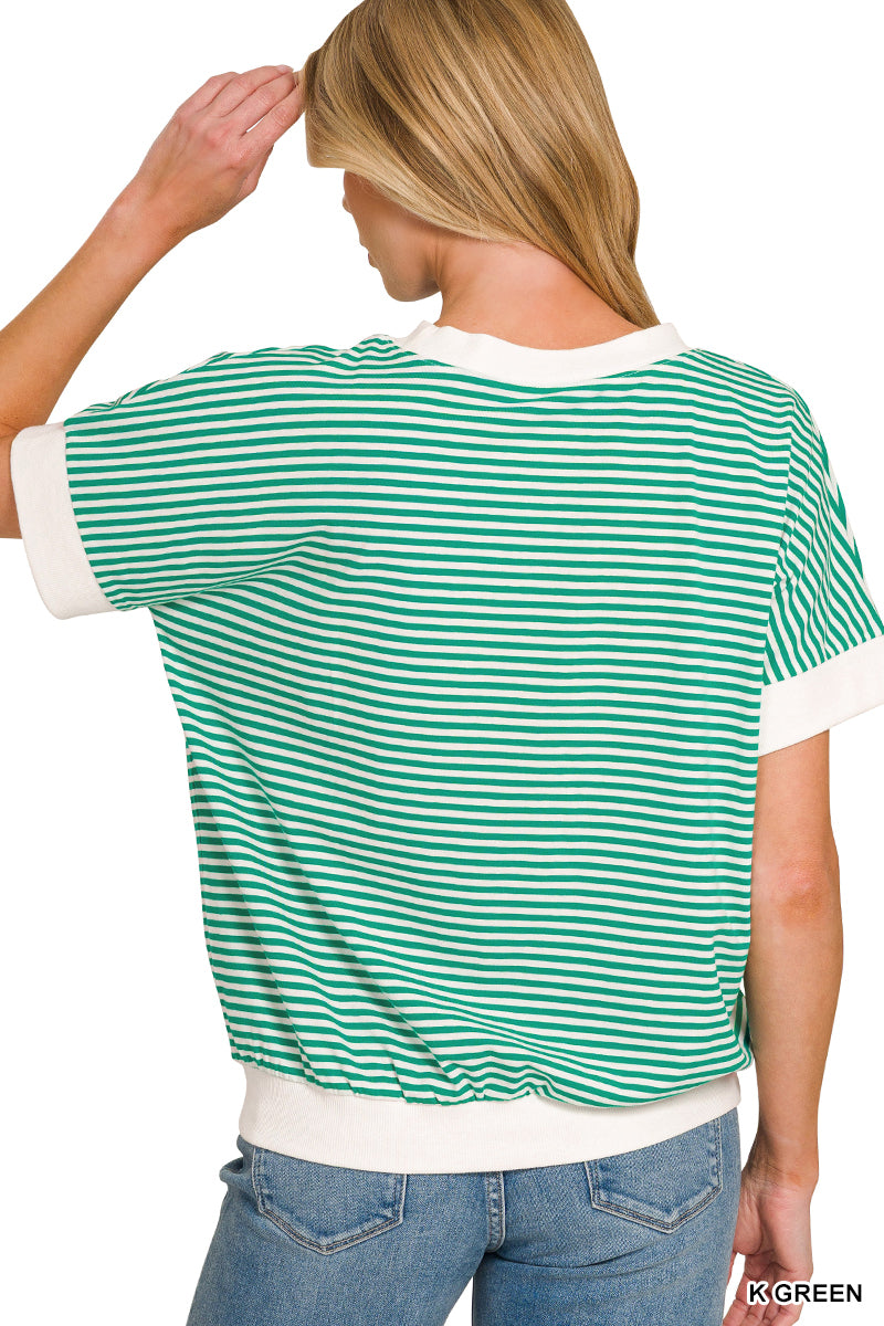 STRIPE CONTRAST TRIM RIB BANDED TOP
