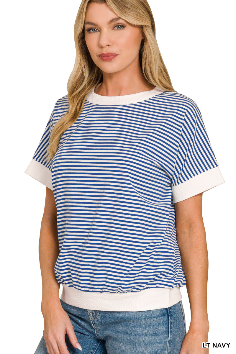 STRIPE CONTRAST TRIM RIB BANDED TOP