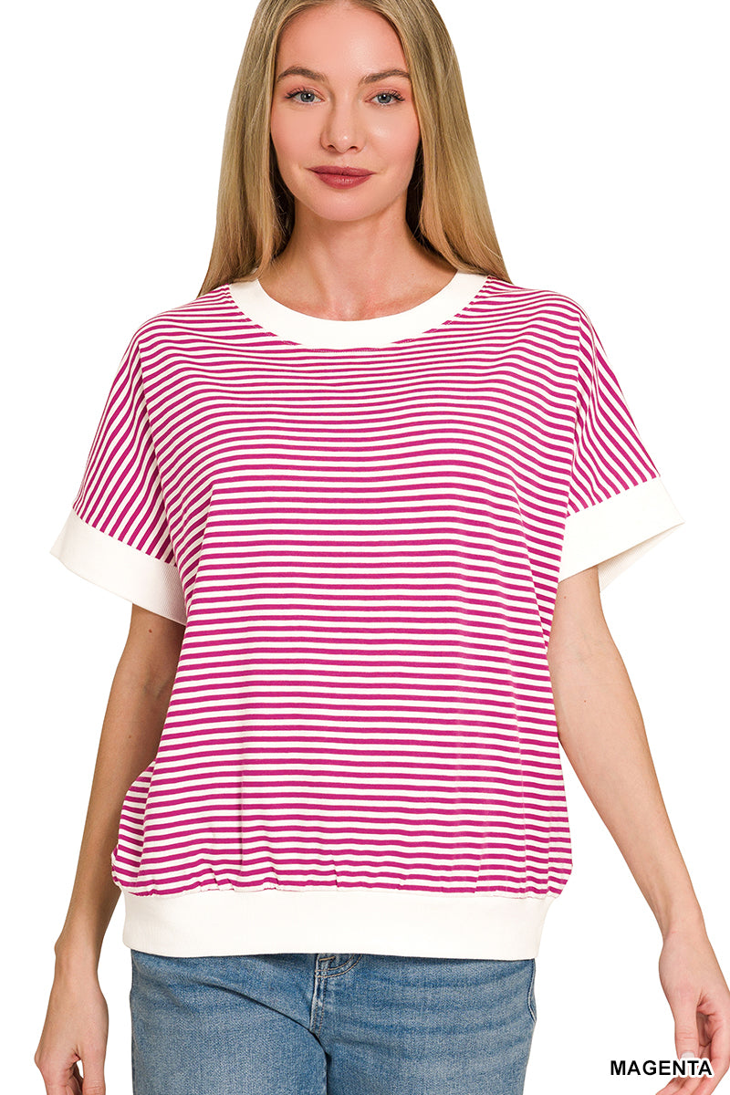 STRIPE CONTRAST TRIM RIB BANDED TOP