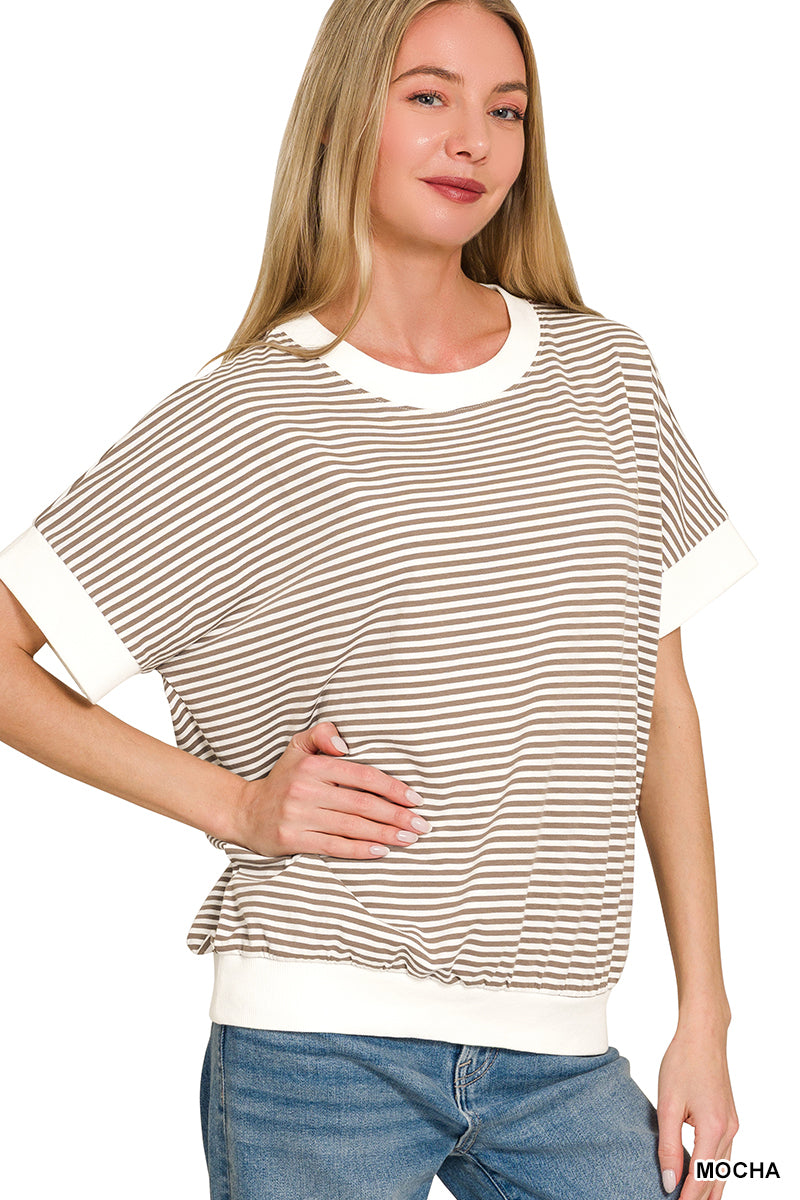 STRIPE CONTRAST TRIM RIB BANDED TOP