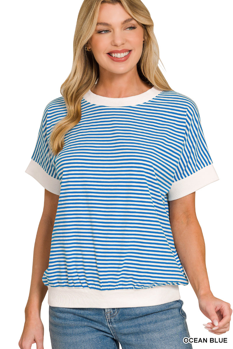 STRIPE CONTRAST TRIM RIB BANDED TOP