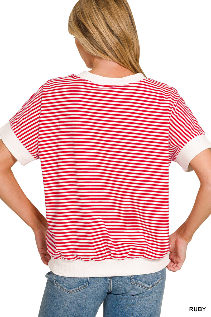 STRIPE CONTRAST TRIM RIB BANDED TOP