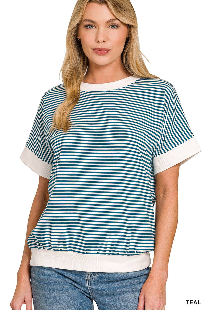 STRIPE CONTRAST TRIM RIB BANDED TOP