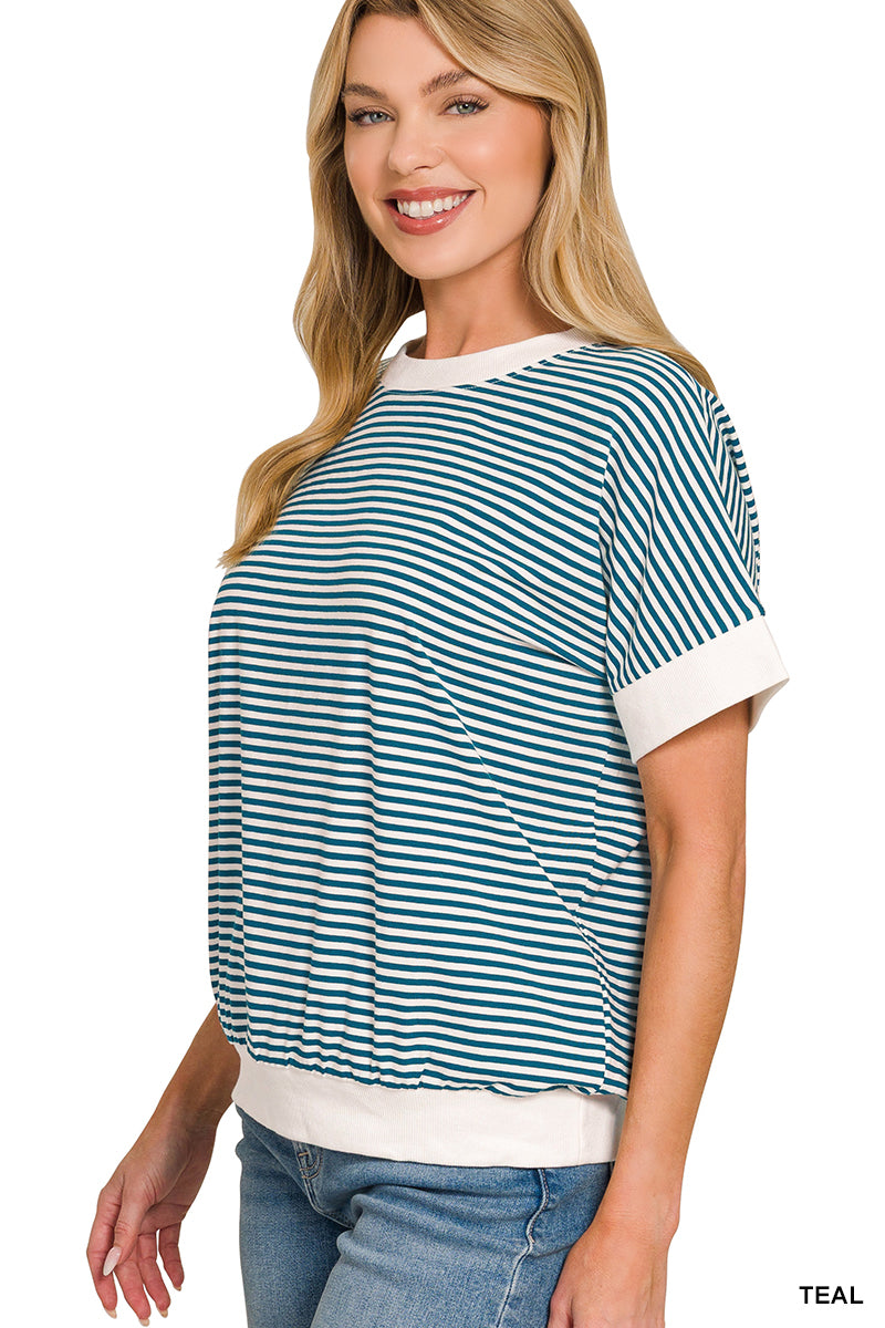 STRIPE CONTRAST TRIM RIB BANDED TOP