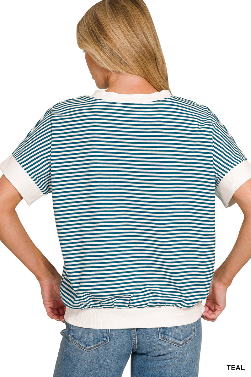 STRIPE CONTRAST TRIM RIB BANDED TOP