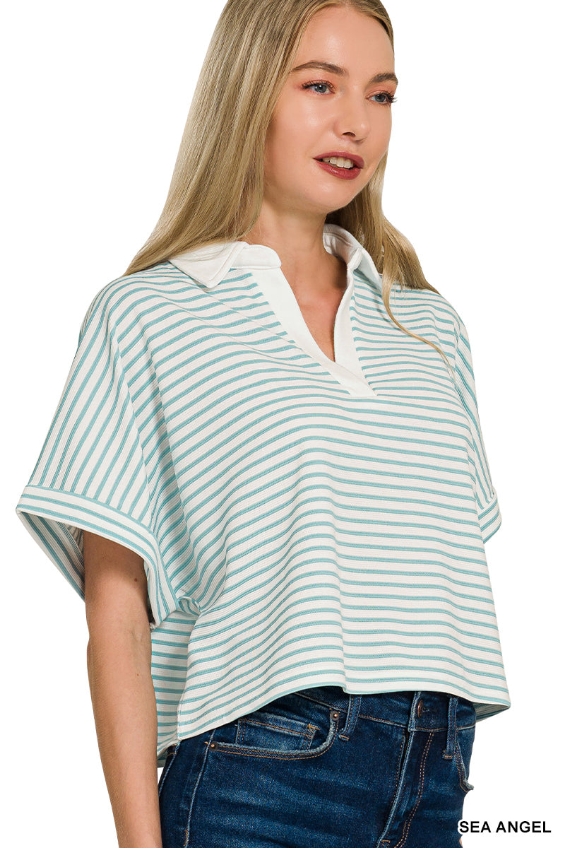 STRIPED COLLARED TOP & SHORTS SET