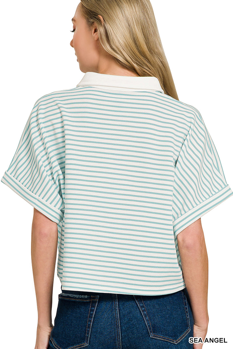 STRIPED COLLARED TOP & SHORTS SET