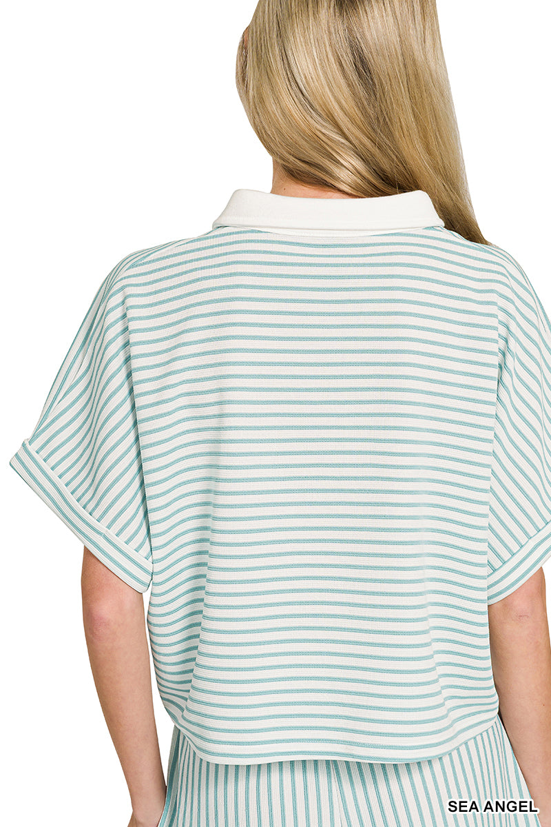 STRIPED COLLARED TOP & SHORTS SET