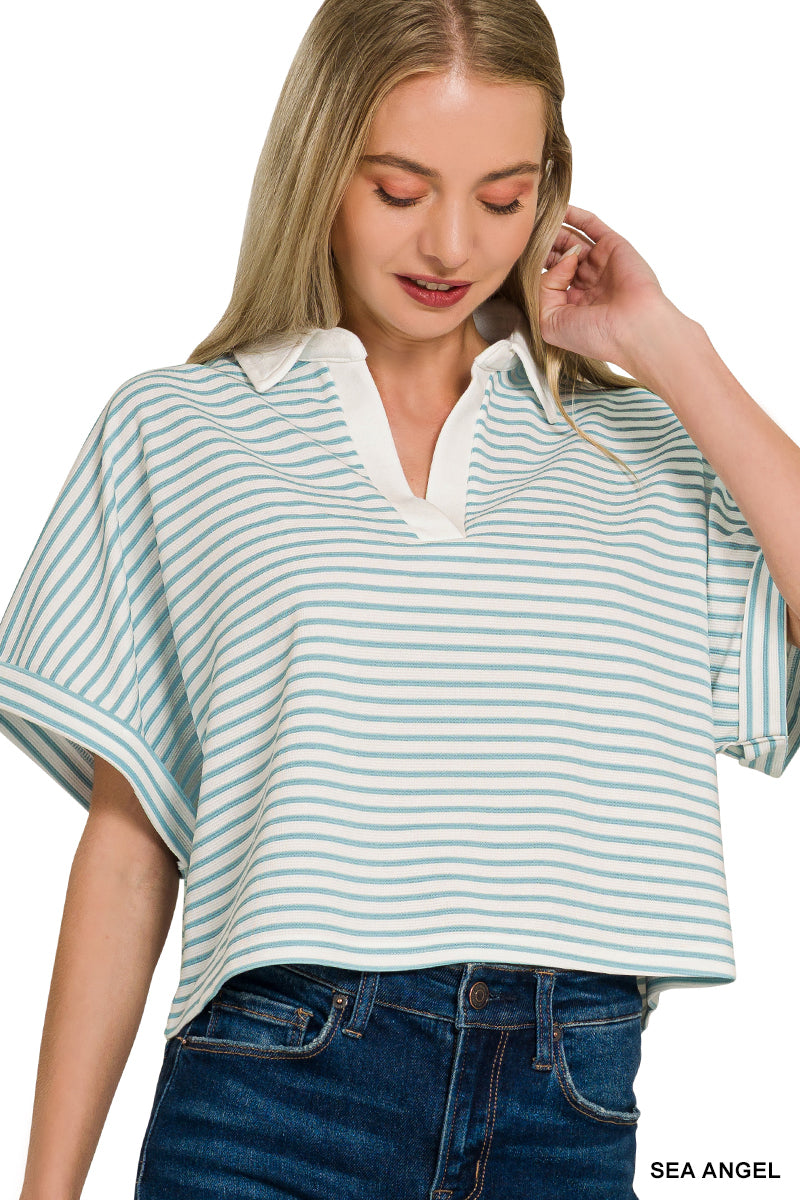 STRIPED COLLARED TOP & SHORTS SET