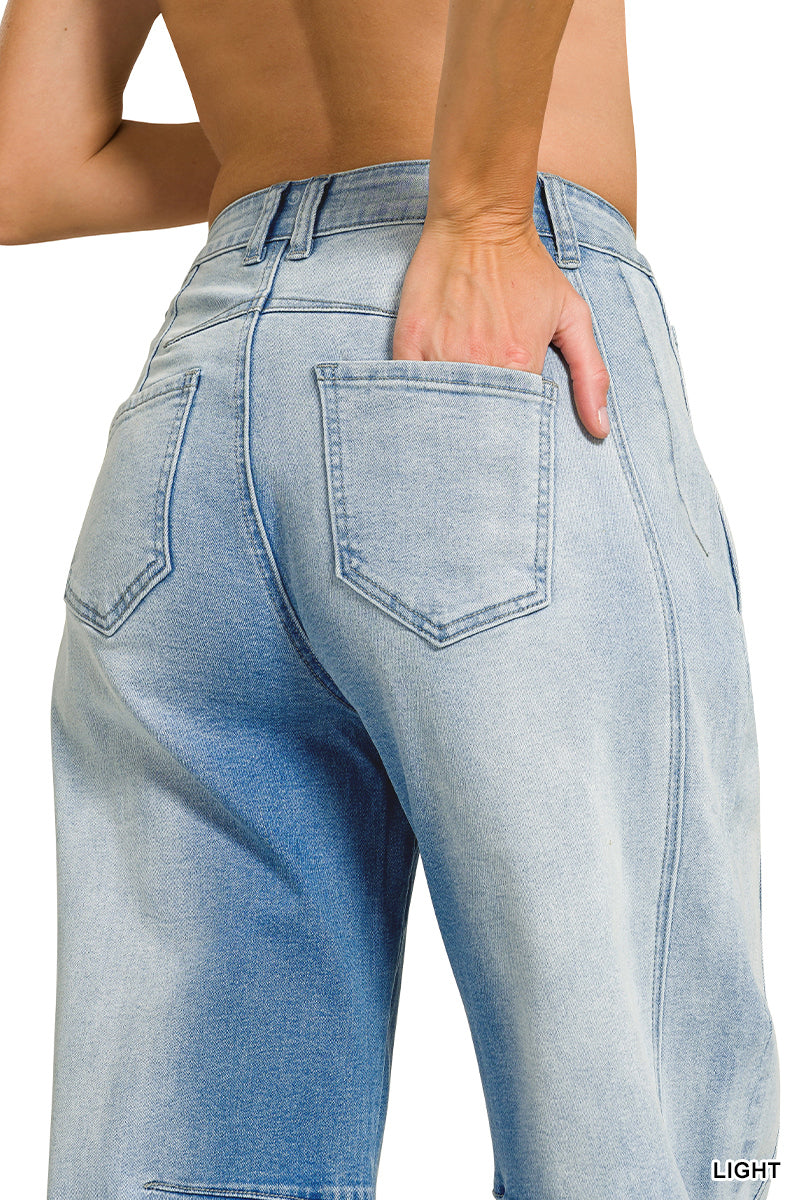 Barrel-leg cropped center seam denim pants