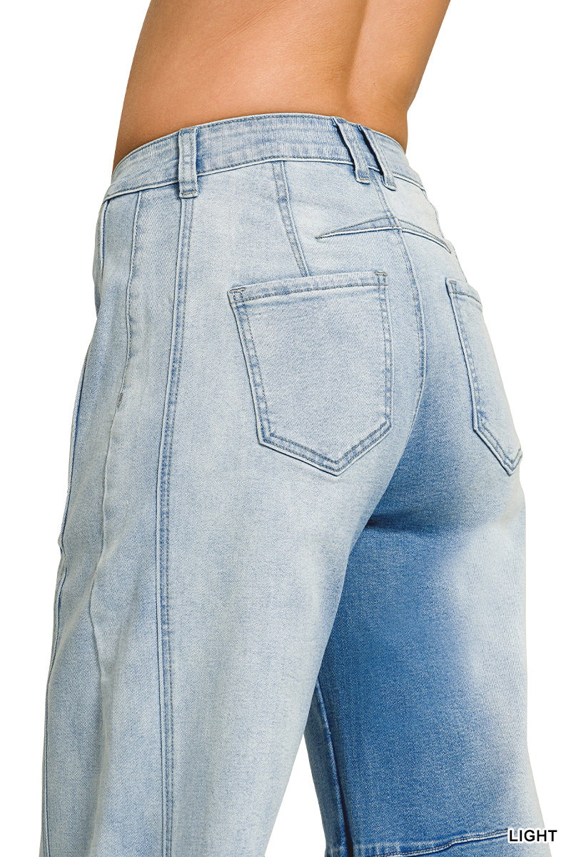 Barrel-leg cropped center seam denim pants