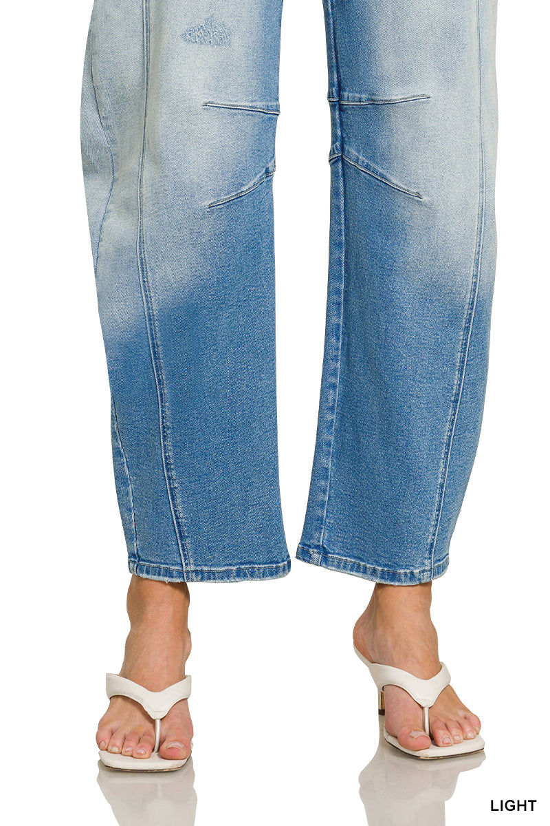 Barrel-leg cropped center seam denim pants