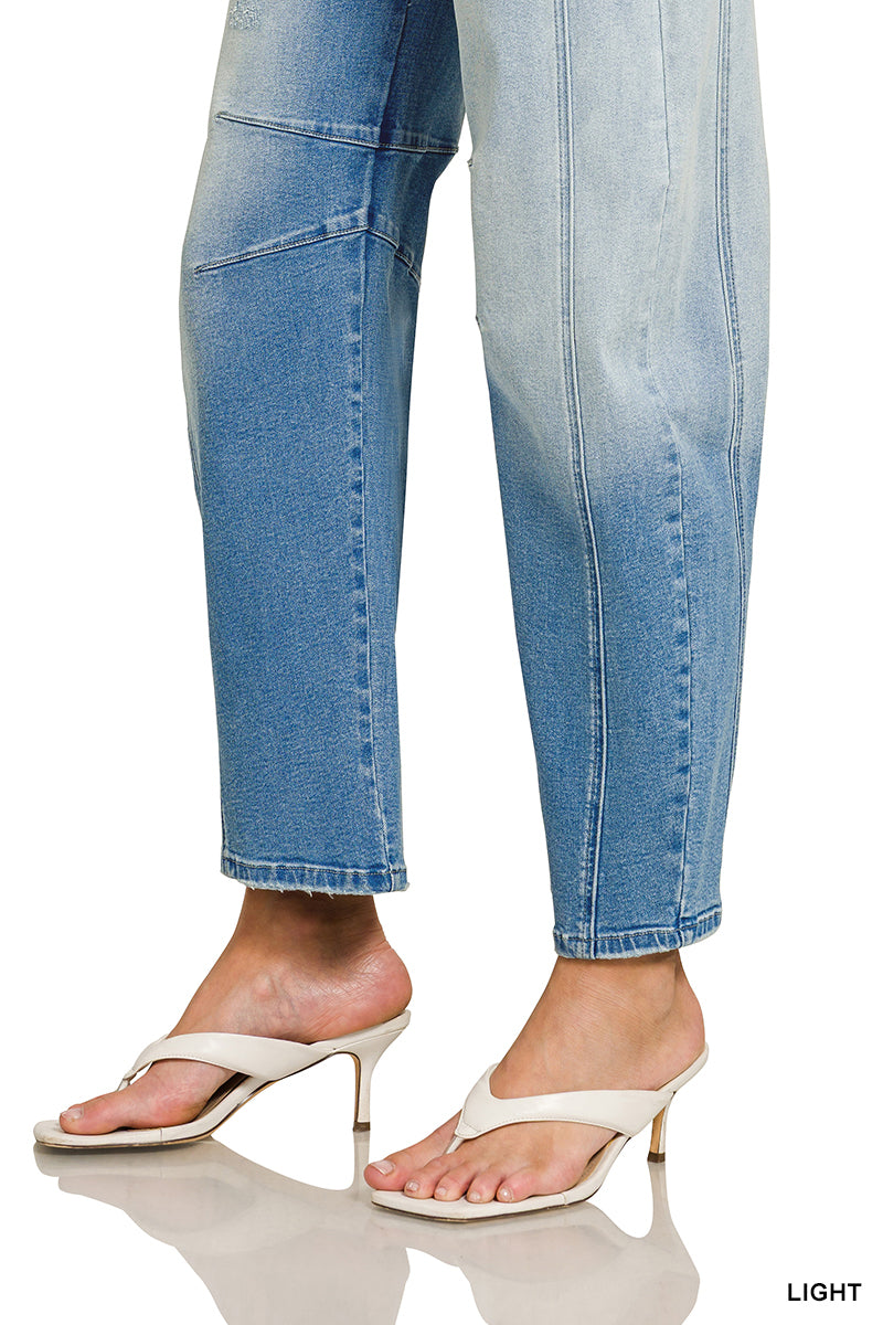 Barrel-leg cropped center seam denim pants
