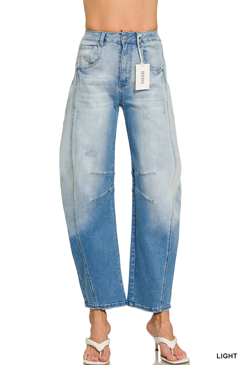 Barrel-leg cropped center seam denim pants
