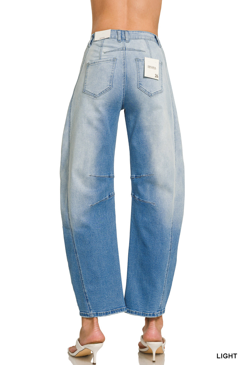 Barrel-leg cropped center seam denim pants