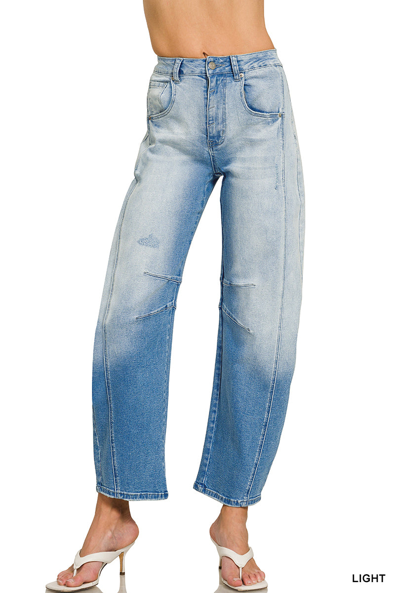 Barrel-leg cropped center seam denim pants