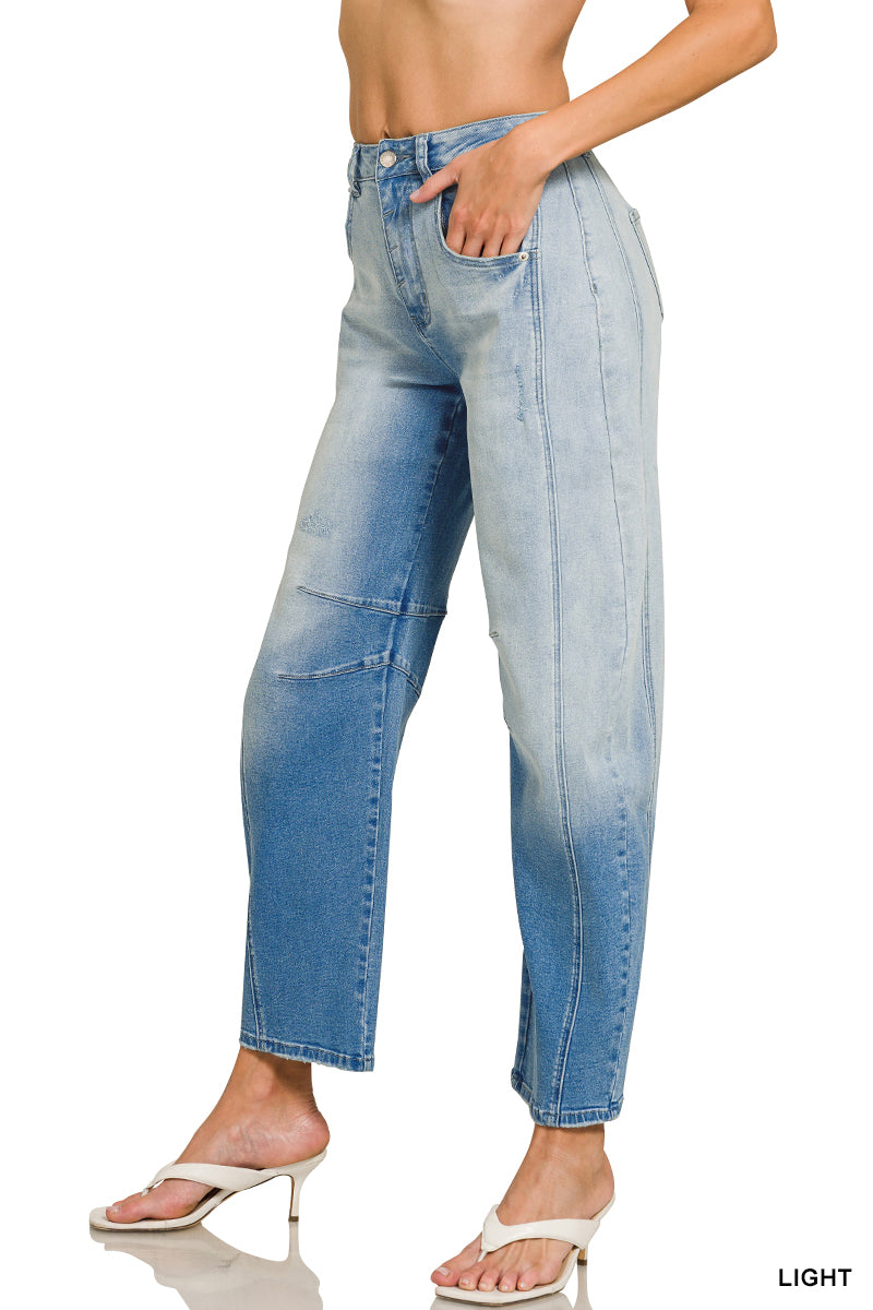 Barrel-leg cropped center seam denim pants