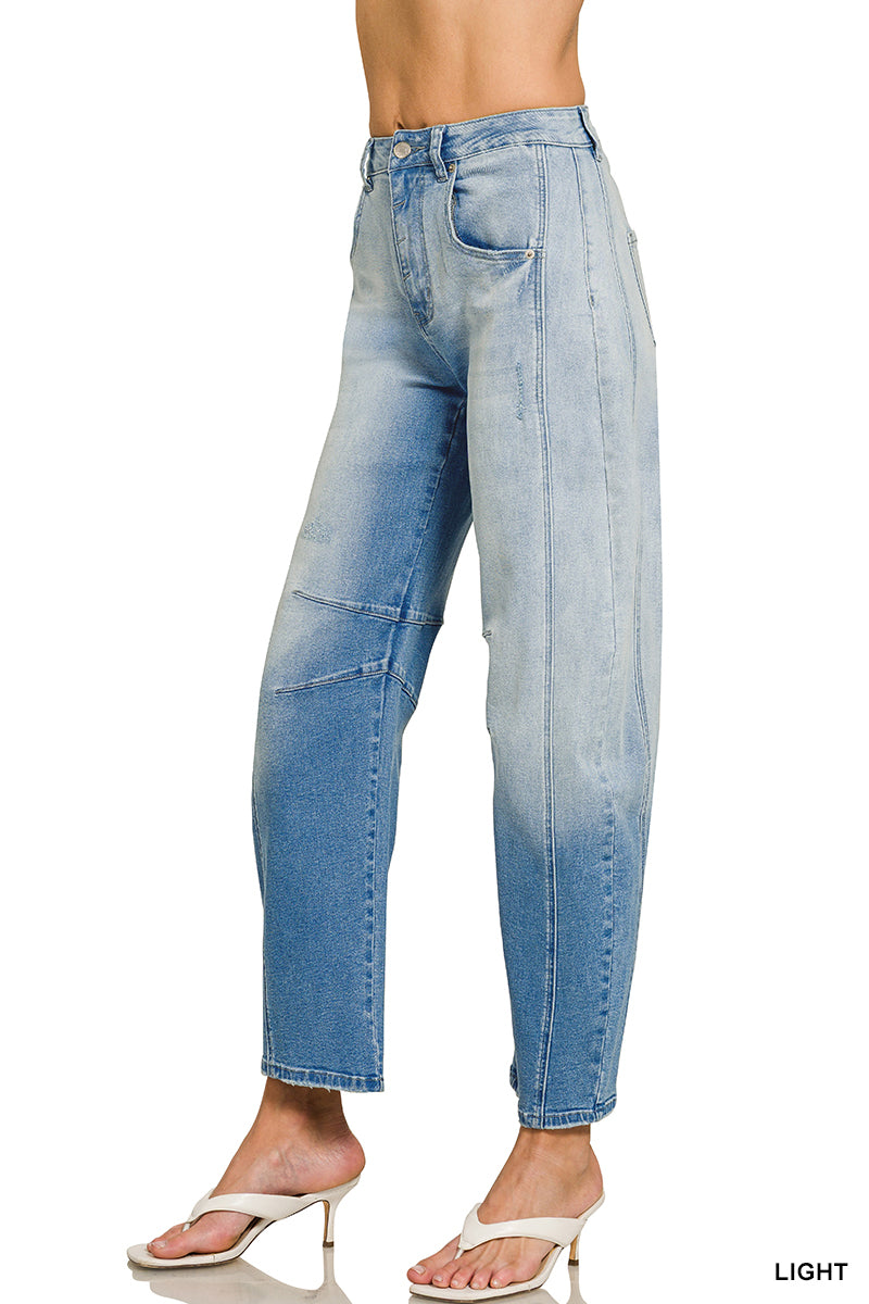 Barrel-leg cropped center seam denim pants