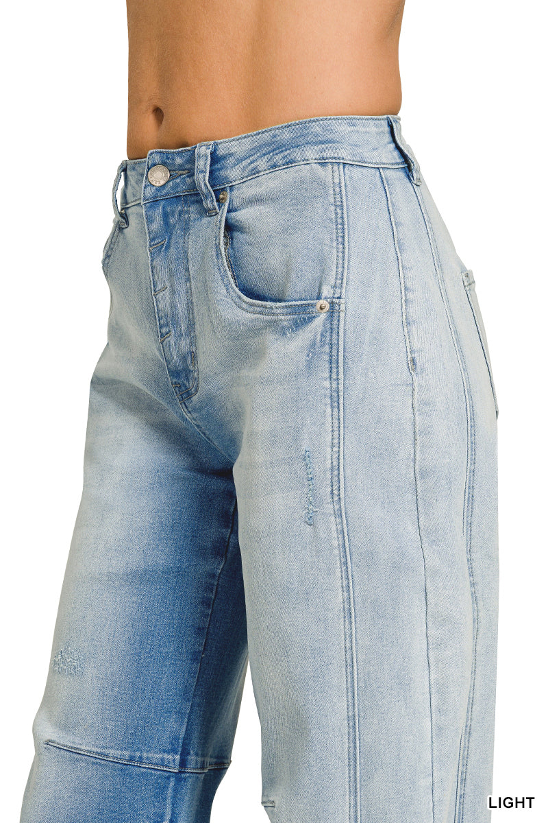 Barrel-leg cropped center seam denim pants