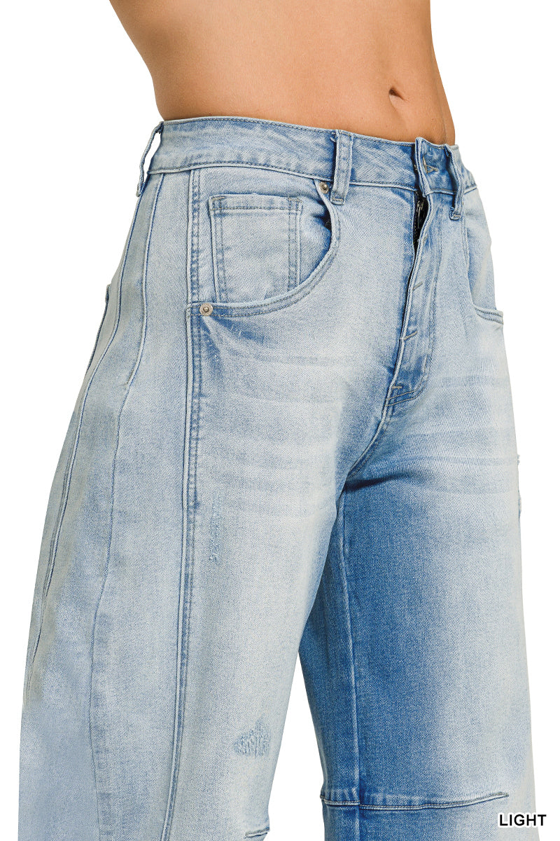 Barrel-leg cropped center seam denim pants