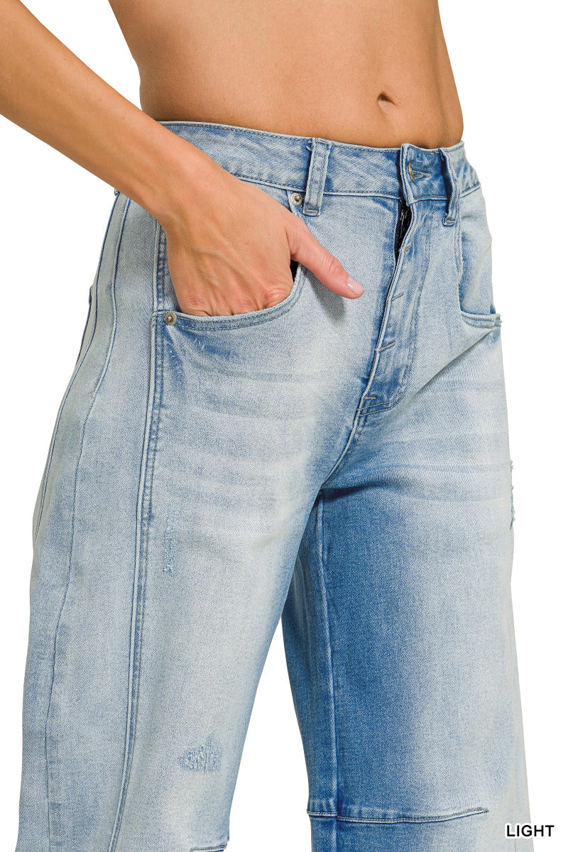 Barrel-leg cropped center seam denim pants