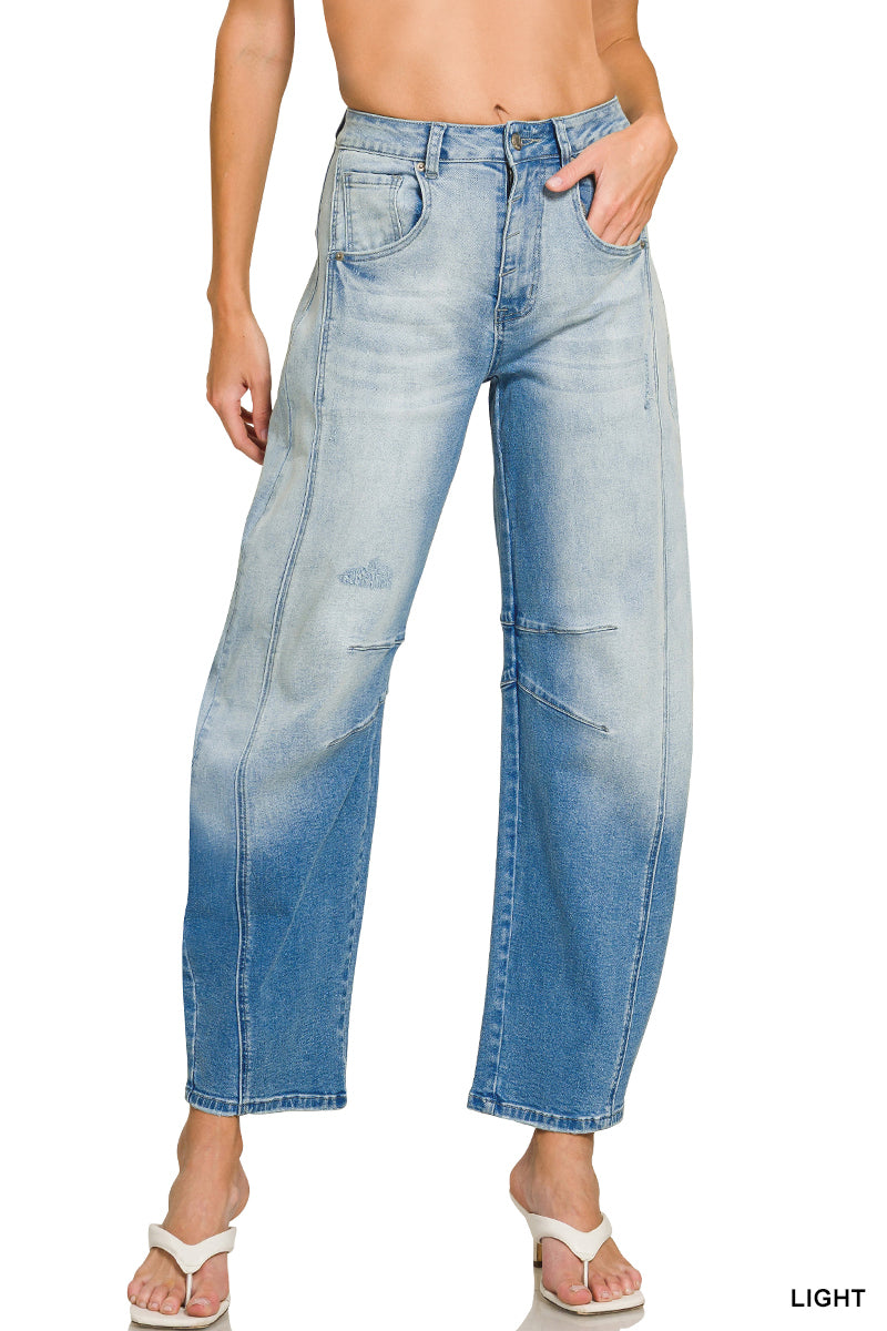 Barrel-leg cropped center seam denim pants