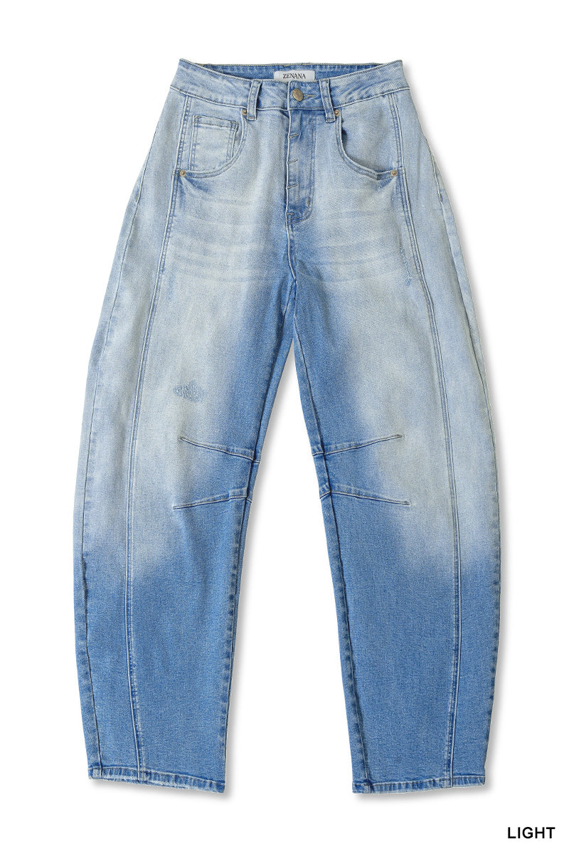 Barrel-leg cropped center seam denim pants
