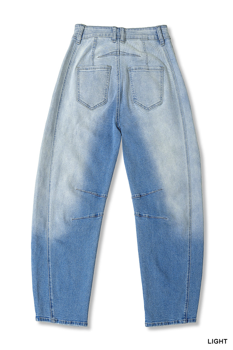 Barrel-leg cropped center seam denim pants