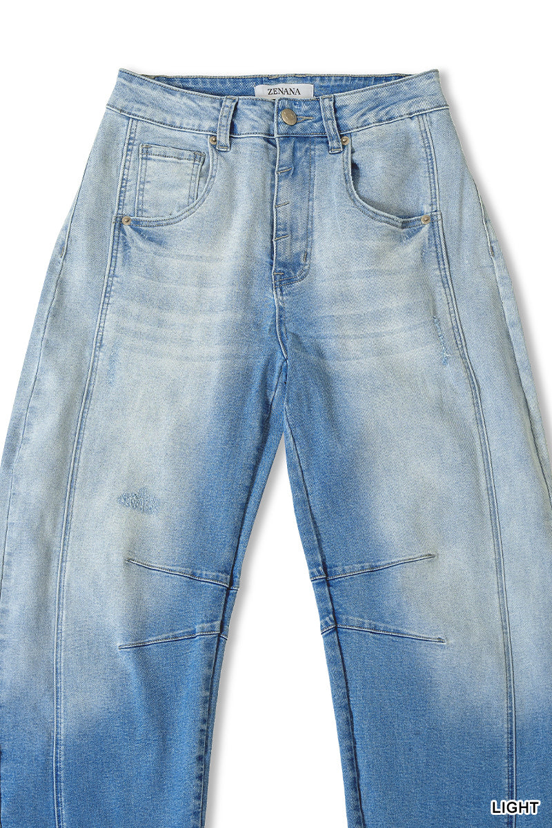 Barrel-leg cropped center seam denim pants