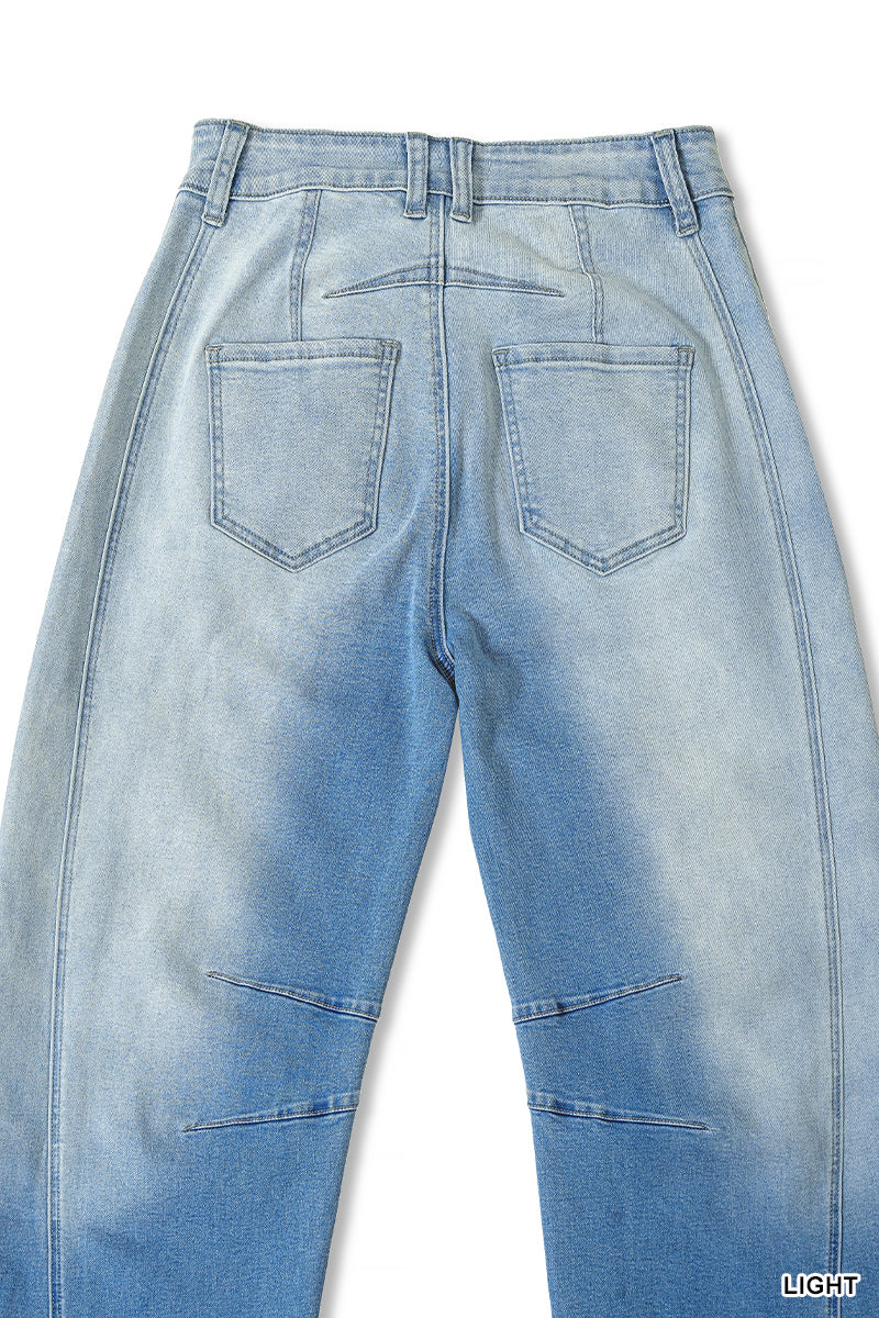 Barrel-leg cropped center seam denim pants