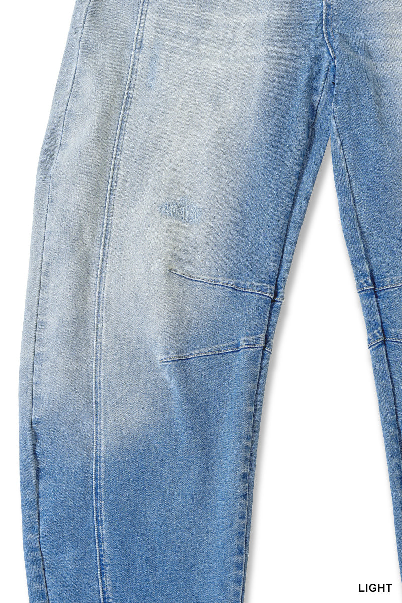 Barrel-leg cropped center seam denim pants