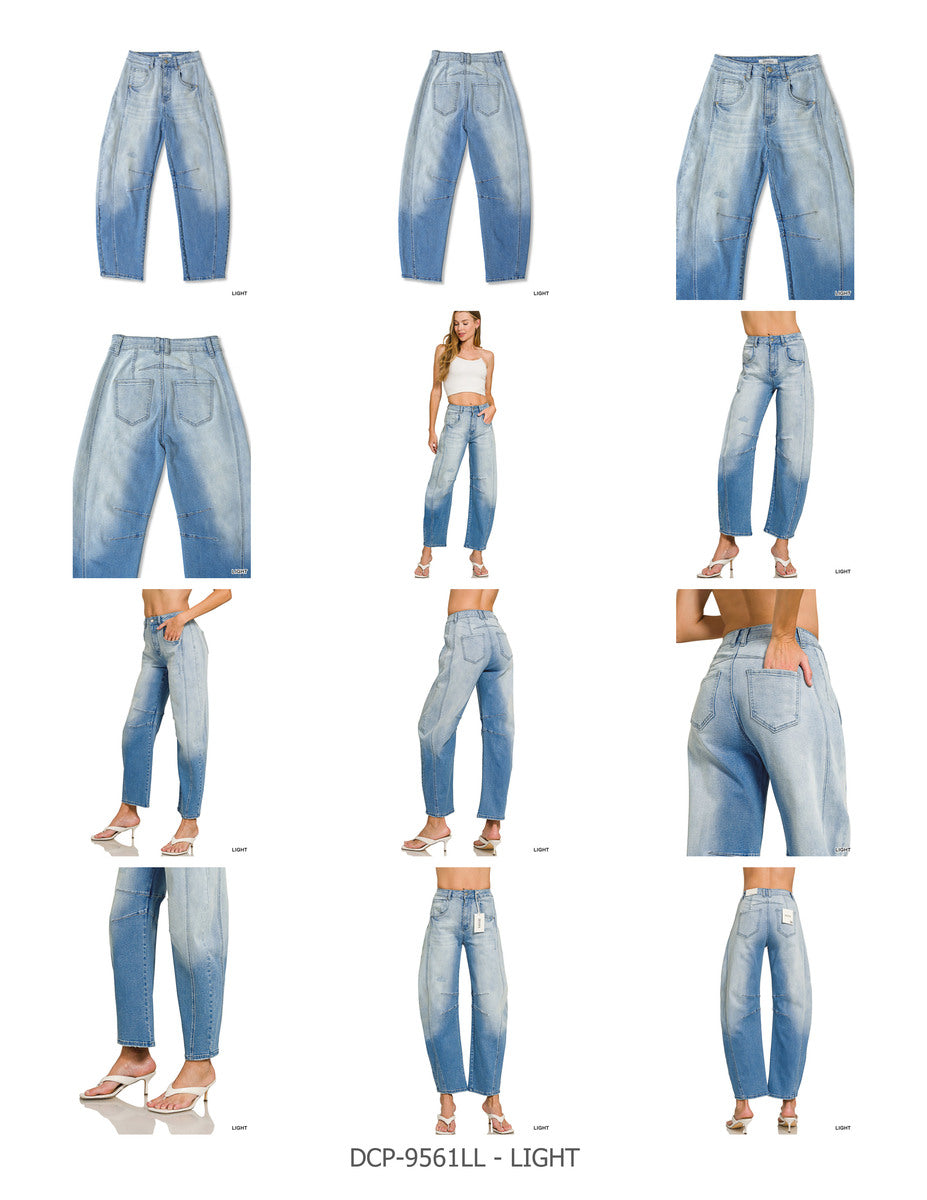 Barrel-leg cropped center seam denim pants